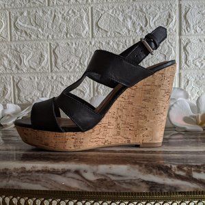 Real Leather Cork Wedge Heels Sandals Cage Booties
